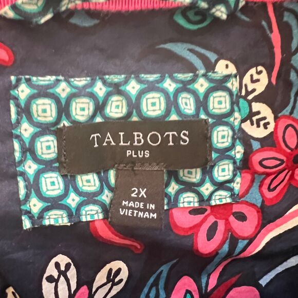 Talbots Plus Button Up Shirt Size 2X Blue Pink Floral Paisley Long Sleeve - Picture 3 of 7